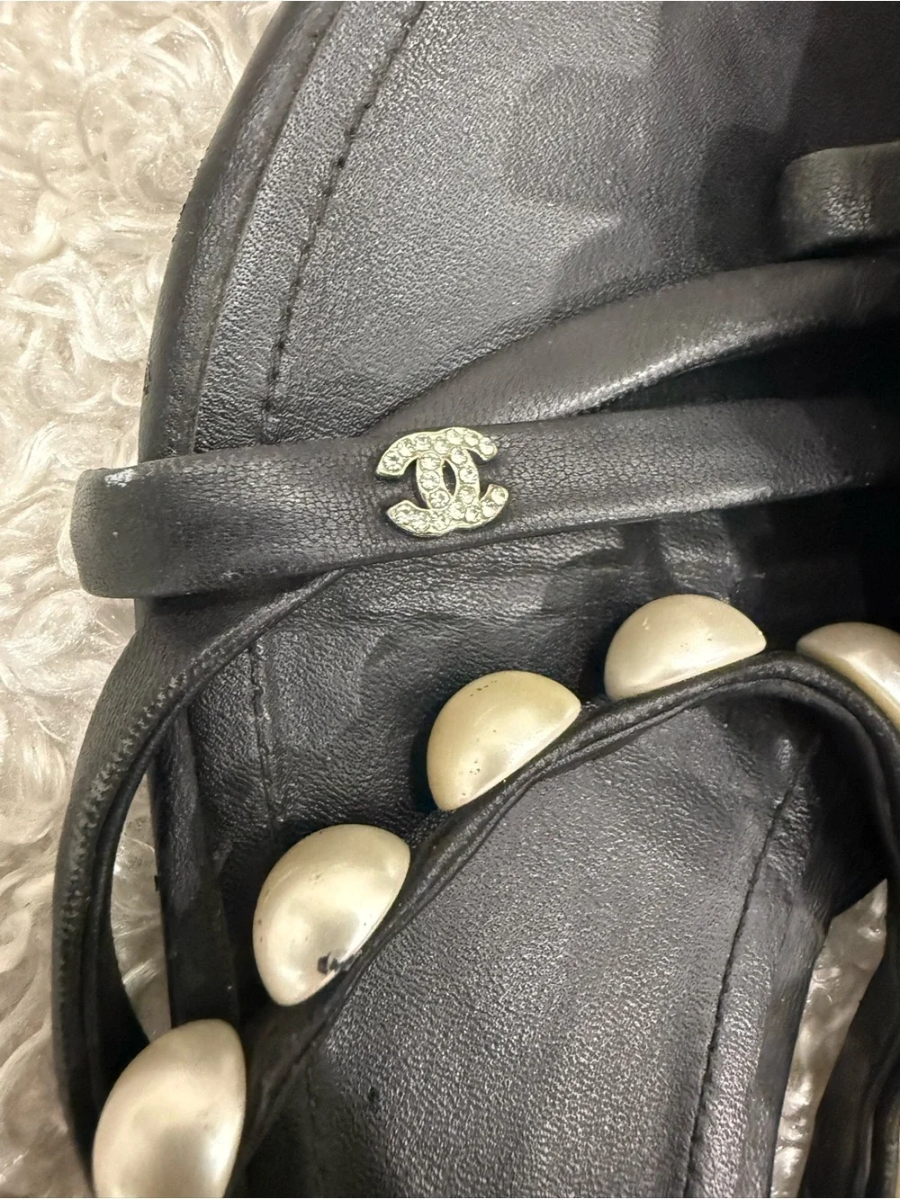 CHANEL Black Pearl Sandals Size 39C